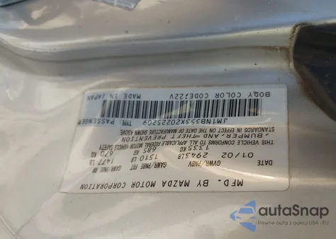 2002 Mazda Mx-5 Miata Cloth/Ls/Se z USA, uszkodzony, nr VIN JM1NB353X20225209